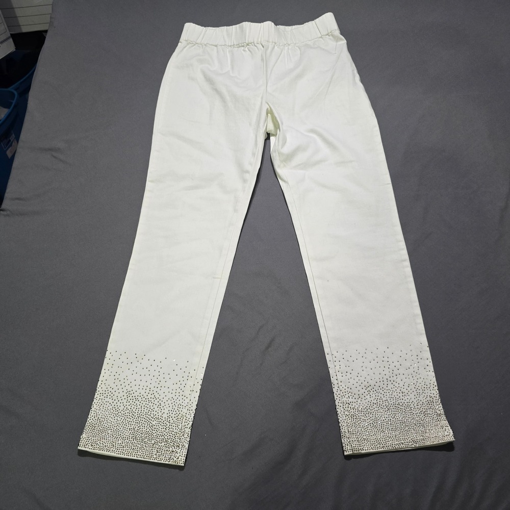 Soft Surroundings Pants Womens PM White Rhinestone Embellished Pull On 37446